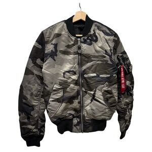 Alpha Industries MA-1 Reversible Bomber Jacket Camo Black Mens Small